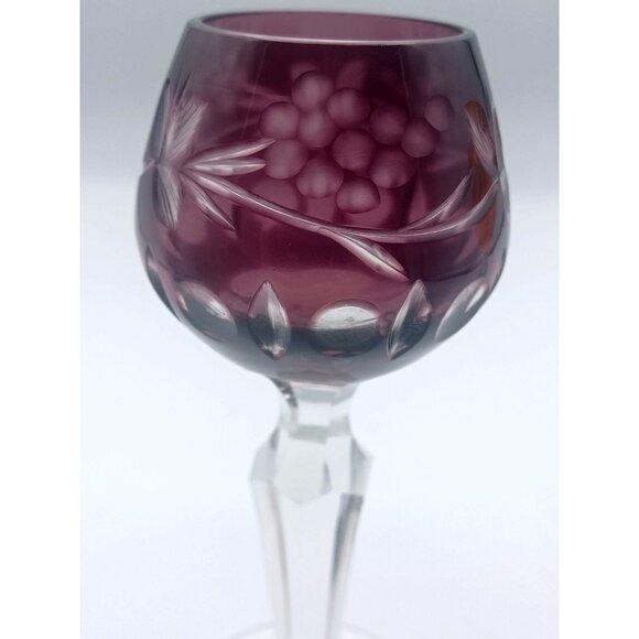 Lausitzer Grapes & Vines Cut To Clear Cordial Glasses Set Of 3 Emerald Green Ame - Picture 5 of 12